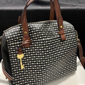 Fossil Sydney Polka Dot Satchel Purse Crossbody Black/White